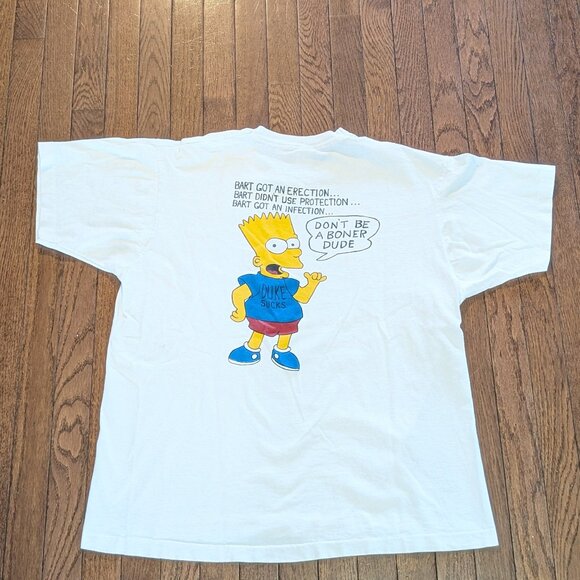 Simpsons Bart Funny 'Dont Be A Boner Dude' Raunchy T-Shirt Made in USA Sz XL - Picture 1 of 7